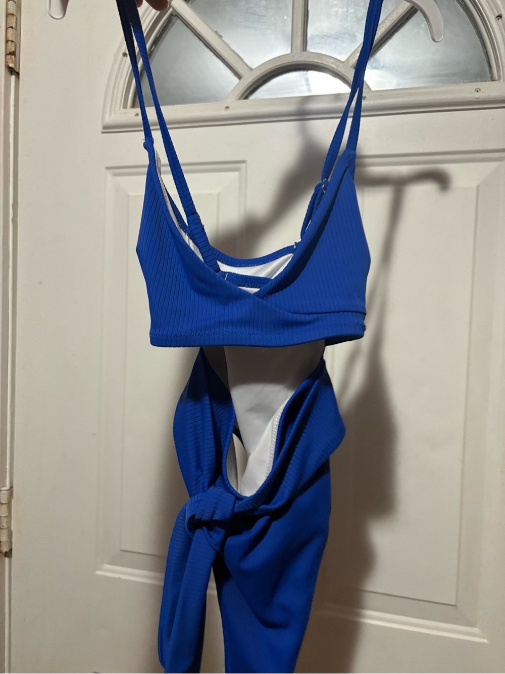 Cobalt Ribbed Cutout One-Piece Swimsuit with Knot Detail - Unbranded